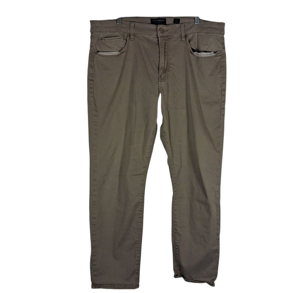Lucky Brand 121 slim straight pants mens 38x30 khaki tan flat front stretch